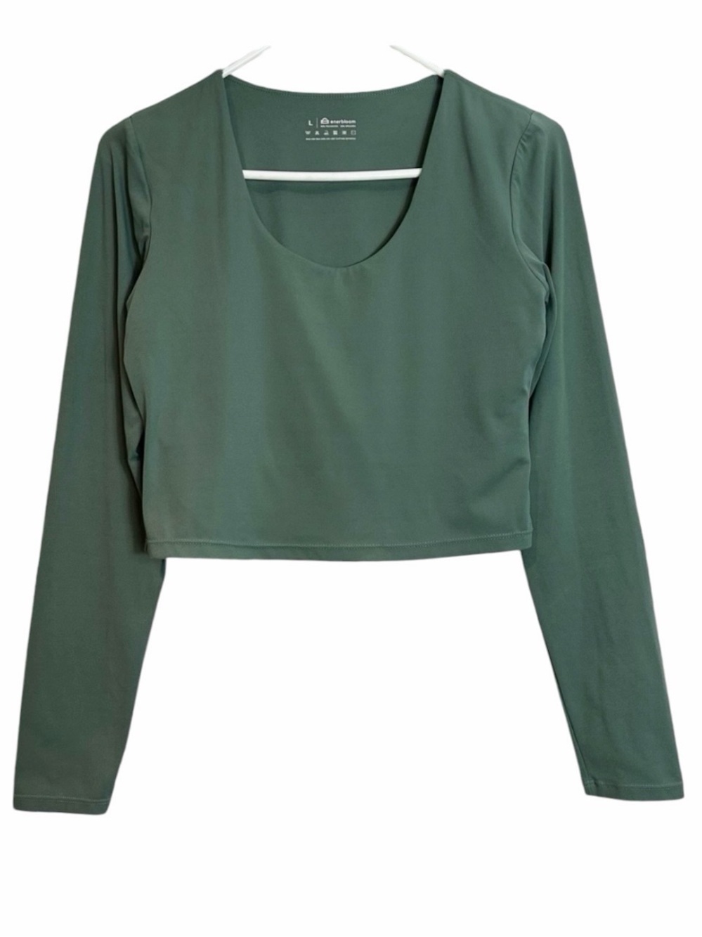 Enerbloom Olive Khaki Stretch Cropped Long Sleeve Athletic Top FLAWS READ